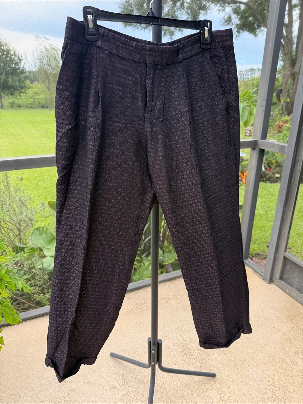Banana Republic Avery Dark Brown Micro-Pattern Cropped Tailored Pants
